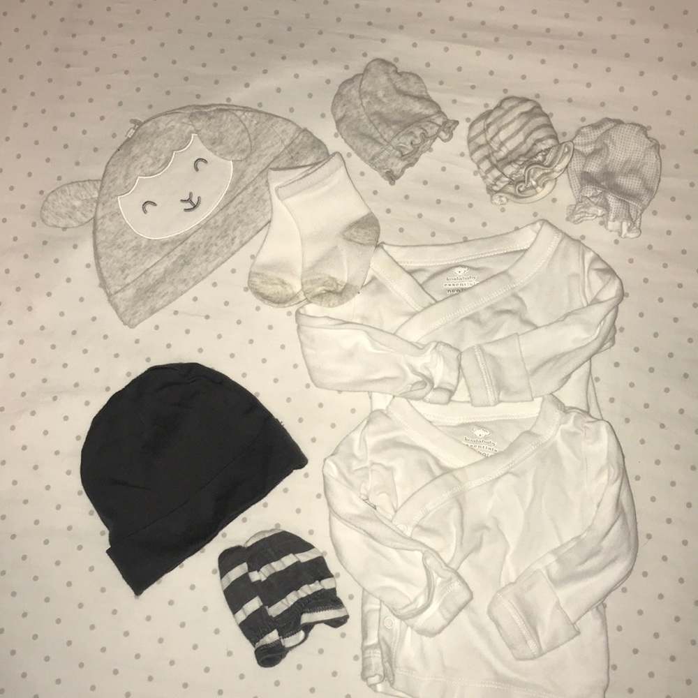 Newborn mittens, onesie